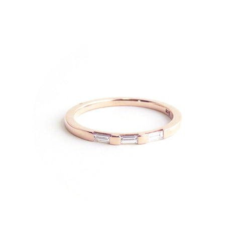 White Baguette Diamond Half Eternity Band in Rose Gold